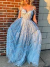 A-line Sweetheart Lace Floor-length Prom Dresses With Split Front #UKM020113305