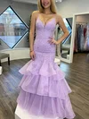 Trumpet/Mermaid V-neck Organza Floor-length Prom Dresses With Appliques Lace #UKM020113311