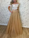 A-line Off-the-shoulder Tulle Floor-length Prom Dresses With Pearl Detailing #UKM020113316