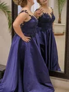 Princess Scoop Neck Satin Floor-length Prom Dresses With Appliques Lace #UKM020113319