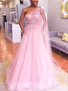 A-line One Shoulder Tulle Floor-length Prom Dresses With Pockets #UKM020113341
