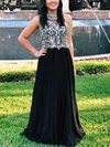 A-line High Neck Chiffon Floor-length Prom Dresses With Beading #UKM020113342