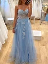 A-line Sweetheart Tulle Floor-length Prom Dresses With Appliques Lace #UKM020113352