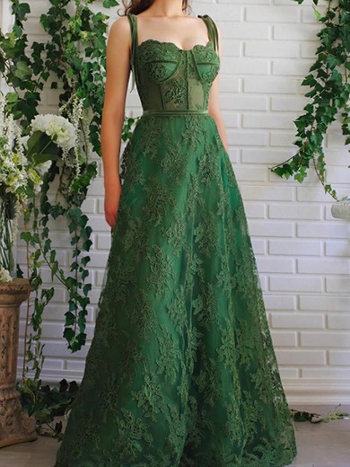 A-line Floor-length Sweetheart Lace Appliques Lace Prom Dresses #UKM020113354