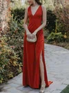 A-line V-neck Jersey Sweep Train Prom Dresses With Split Front #UKM020113361