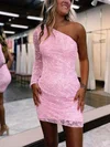 Sheath/Column One Shoulder Lace Short/Mini Short Prom Dresses #UKM020113376