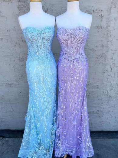 Trumpet/Mermaid Sweetheart Lace Tulle Floor-length Prom Dresses With Appliques Lace #UKM020113387