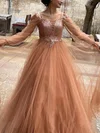 Princess Square Neckline Tulle Floor-length Prom Dresses With Appliques Lace #UKM020113404