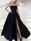 A-line Sweetheart Satin Floor-length Prom Dresses With Split Front #UKM020113412