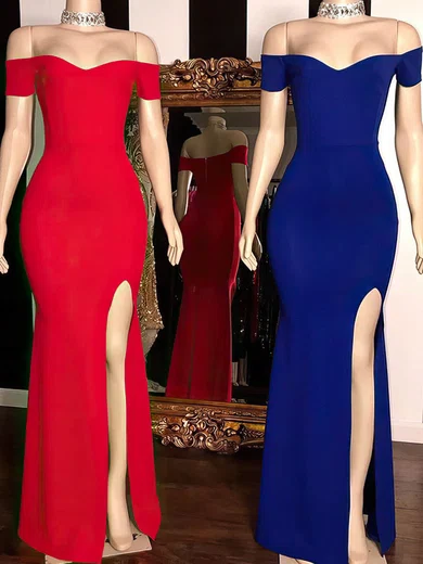 Sheath/Column Stretch Crepe Off-the-shoulder Prom Dresses #UKM020113461