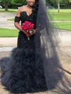 Trumpet/Mermaid Scoop Neck Tulle Court Train Prom Dresses With Appliques Lace #UKM020113464