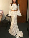 Trumpet/Mermaid Off-the-shoulder Lace Sweep Train Prom Dresses With Beading #UKM020113489