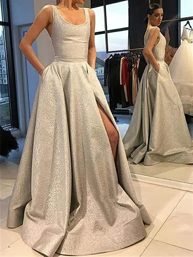 Ball Gown Scoop Neck Glitter Prom Dresses #UKM020113518