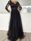 A-line Scoop Neck Tulle Floor-length Prom Dresses With Appliques Lace #UKM020113543