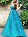 Princess V-neck Glitter Floor-length Prom Dresses With Sashes / Ribbons #UKM020113544