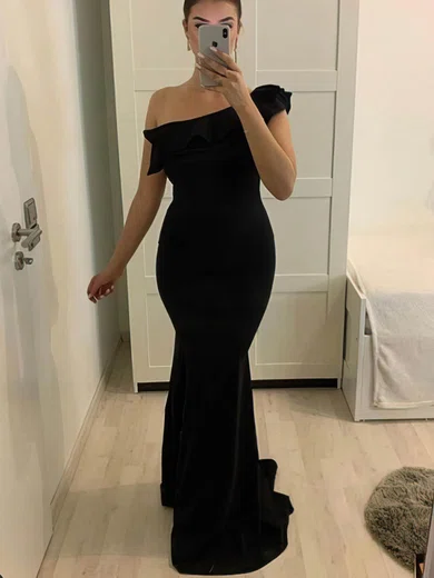 Sheath/Column One Shoulder Stretch Crepe Floor-length Prom Dresses #UKM020113554