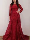Sheath/Column Scoop Neck Lace Detachable Prom Dresses #UKM020113560