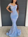 Trumpet/Mermaid Off-the-shoulder Sequined Sweep Train Prom Dresses #UKM020113567