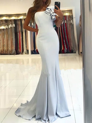 Mermaid One Shoulder Stretch Crepe Modest Prom Dresses #UKM020113582