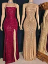 Sheath/Column Square Neckline Sequined Floor-length Prom Dresses With Split Front #UKM020113588