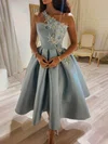 Ball Gown One Shoulder Satin Ankle-length Prom Dresses With Appliques Lace #UKM020113620
