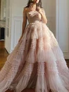 Ball Gown Off-the-shoulder Tulle Sweep Train Prom Dresses With Tiered #UKM020113635