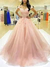 Ball Gown Off-the-shoulder Tulle Floor-length Prom Dresses With Appliques Lace #UKM020113643