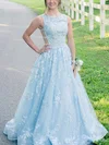 Princess Scoop Neck Lace Floor-length Prom Dresses With Beading #UKM020113648