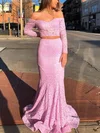 Trumpet/Mermaid Off-the-shoulder Lace Sweep Train Prom Dresses #UKM020113673
