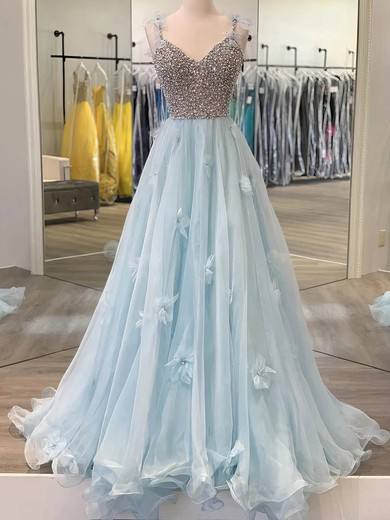 Princess V-neck Chiffon Floor-length Prom Dresses With Pearl Detailing #UKM020113684