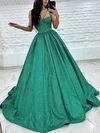 Ball Gown V-neck Glitter Sweep Train Prom Dresses With Sashes / Ribbons #UKM020113705