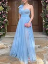 A-line One Shoulder Tulle Floor-length Prom Dresses With Split Front #UKM020113713