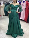 A-line Off-the-shoulder Satin Sweep Train Prom Dresses With Sashes / Ribbons #UKM020113724