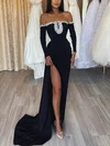 Sheath/Column Off-the-shoulder Jersey Sweep Train Evening Dresses With Split Front PT020113735