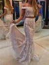 Mermaid Off-the-shoulder Tulle Two Piece Prom Dresses With Appliques #UKM020113749