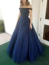 Princess Off-the-shoulder Tulle Floor-length Prom Dresses With Sashes / Ribbons #UKM020113761