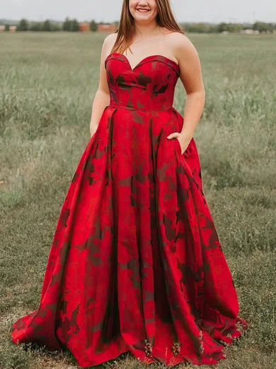Princess Sweetheart Lace Floor-length Prom Dresses With Pockets #UKM020113779