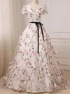 Ball Gown V-neck Lace Floor-length Prom Dresses With Sashes / Ribbons #UKM020113795