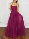 A-line Strapless Tulle Floor-length Prom Dresses With Sashes / Ribbons #UKM020113800