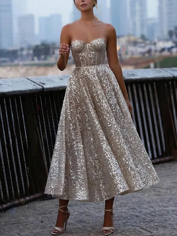 A-line Sweetheart Sequined Ankle-length Prom Dresses #UKM020113811