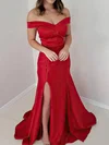 Trumpet/Mermaid Off-the-shoulder Satin Sweep Train Prom Dresses With Split Front #UKM020113815