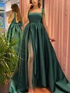 Ball Gown Square Neckline Satin Sweep Train Beading Prom Dresses #UKM020113821
