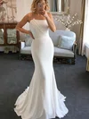 Trumpet/Mermaid Strapless Stretch Crepe Sweep Train Wedding Dresses With Ruffles #UKM00025168