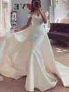 Sheath/Column Off-the-shoulder Satin Sweep Train Wedding Dresses With Crystal Detailing #UKM00025260