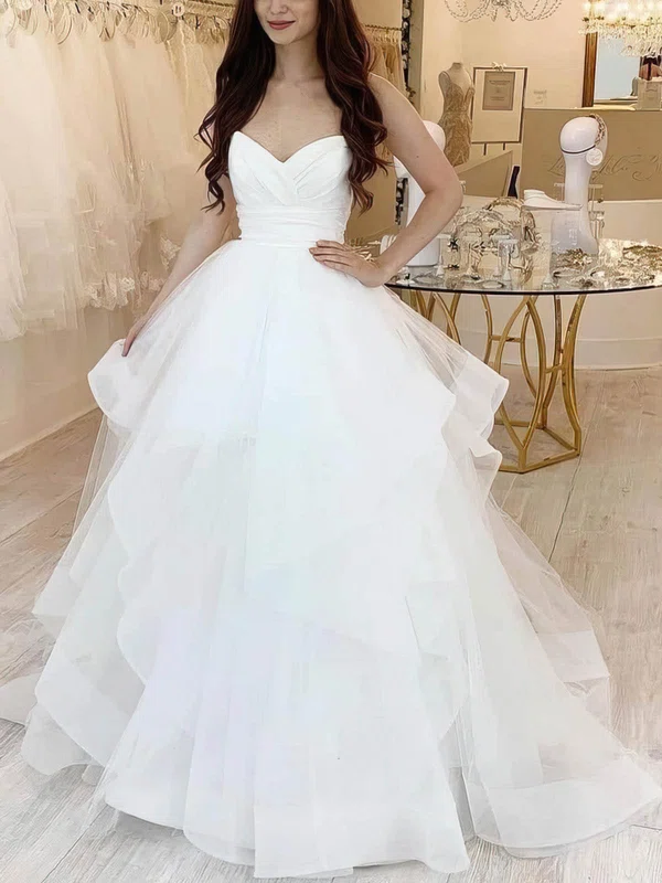 Ball Gown/Princess Sweetheart Tulle Sweep Train Wedding Dresses With Ruffles #UKM00025286