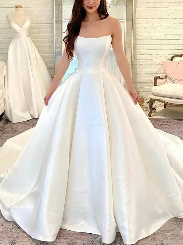 Ball Gown/Princess Straight Satin Sweep Train Wedding Dresses #UKM00025303