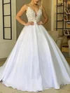 Ball Gown/Princess V-neck Satin Sweep Train Wedding Dresses With Appliques Lace #UKM00025377