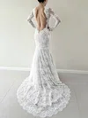 Trumpet/Mermaid V-neck Lace Sweep Train Wedding Dresses #UKM00025771