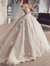 Ball Gown/Princess Off-the-shoulder Tulle Court Train Wedding Dresses With Flower(s) #UKM00025573