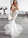 Trumpet/Mermaid Off-the-shoulder Tulle Sweep Train Wedding Dresses With Appliques Lace #UKM00026064